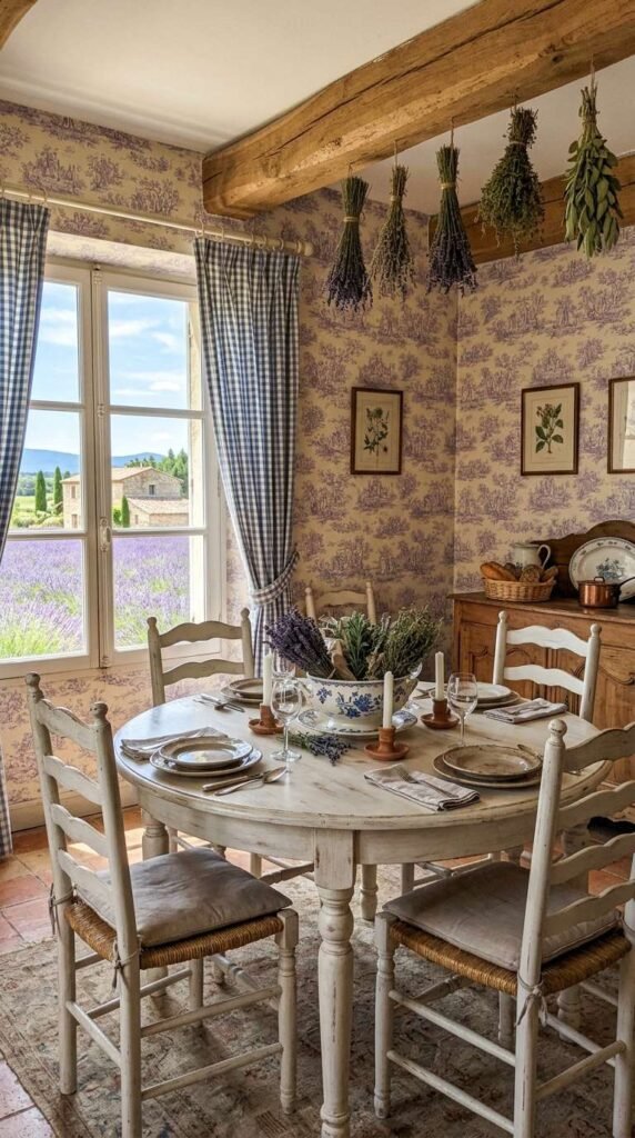 French Country Provencal Lavender and Linen Dining Room