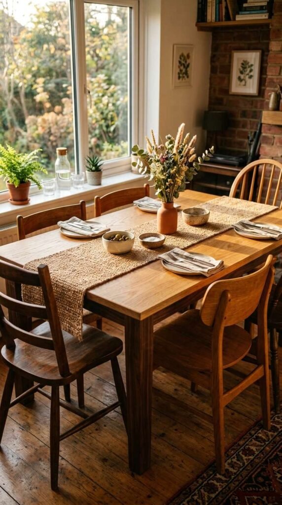 Mixed Wood Tones on the Dining Table