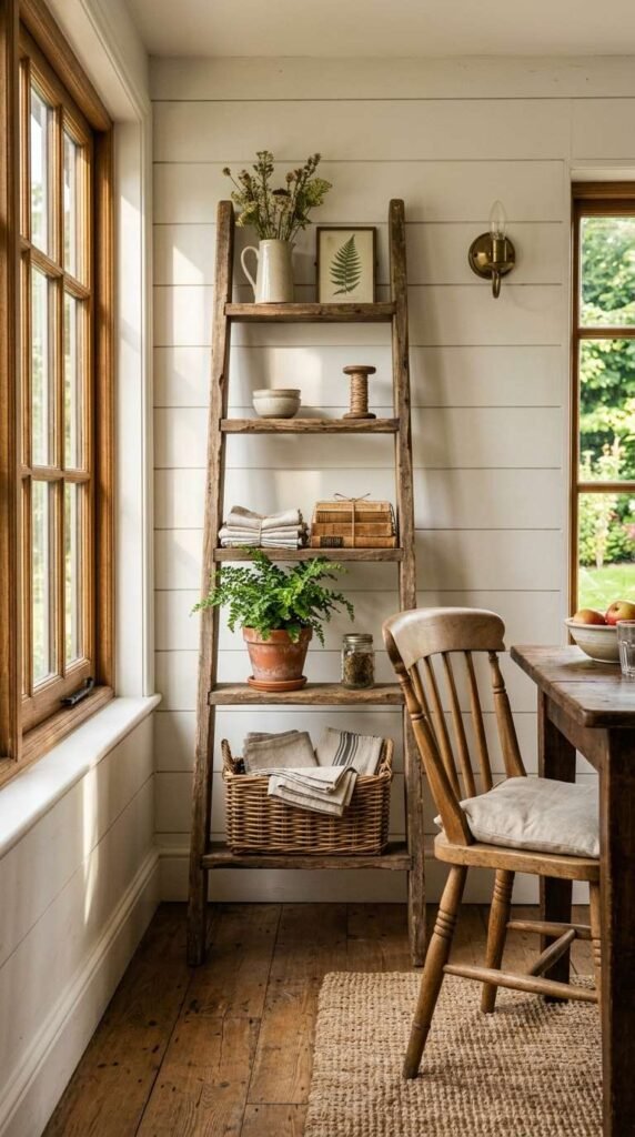 Rustic Wood Ladder Shelf