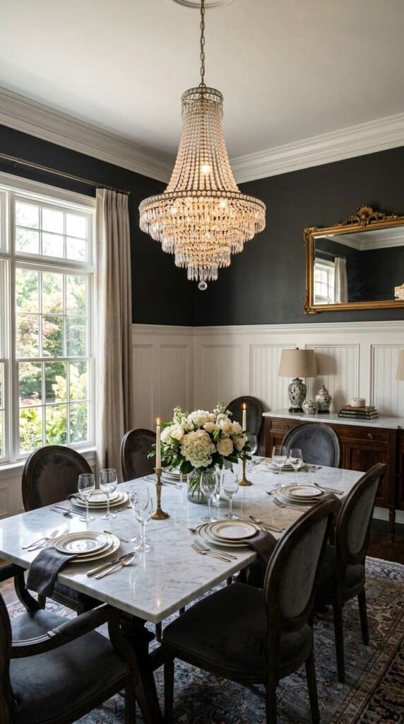 Moody Wall Color with Wainscoting