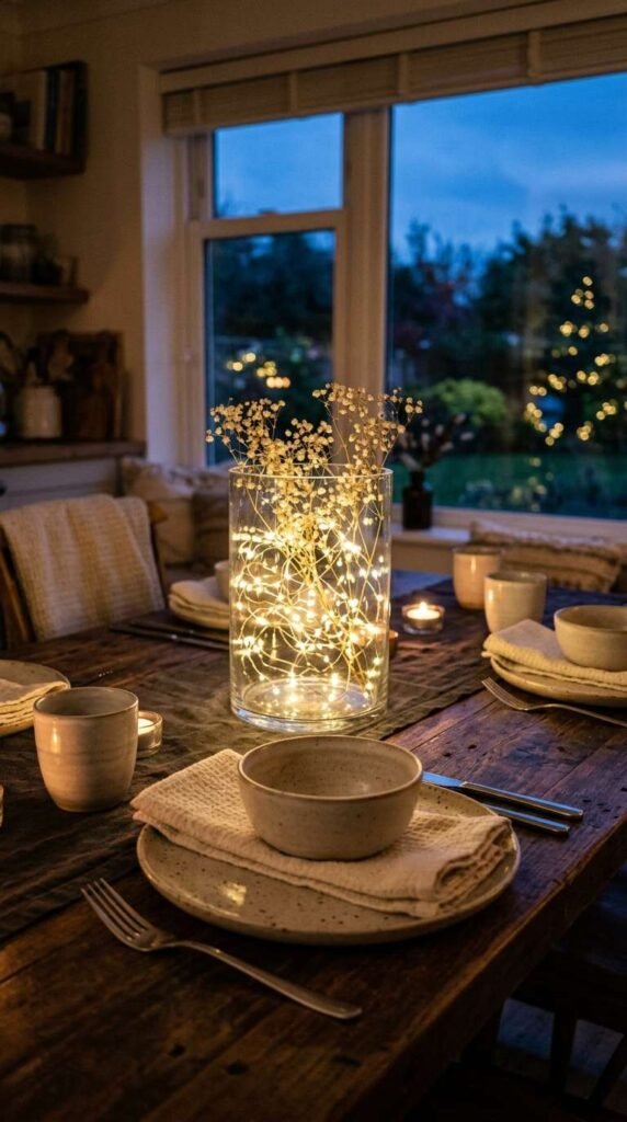 Lantern and Fairy Light Centerpiece