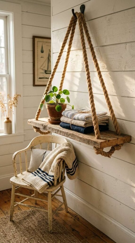 Rope and Wood Wall Shelf
