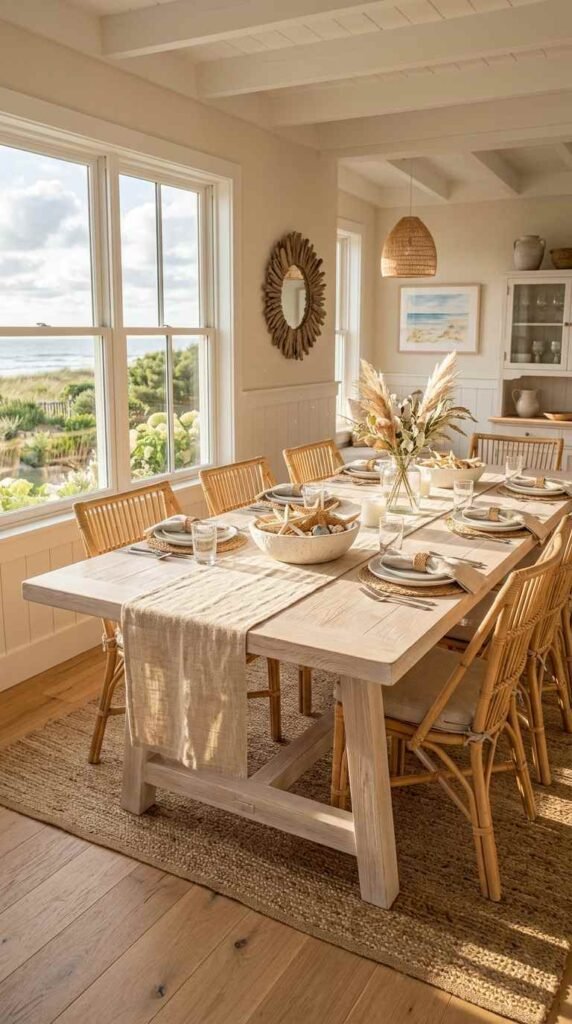 A Whitewashed Wood Dining Table Sets the Tone