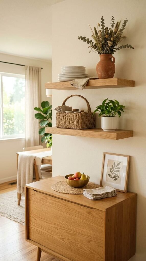  Floating Wood Shelves Keep Things Simple