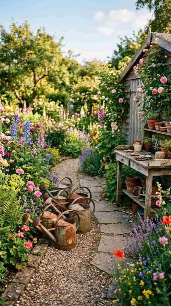A Weathered Watering Can Display