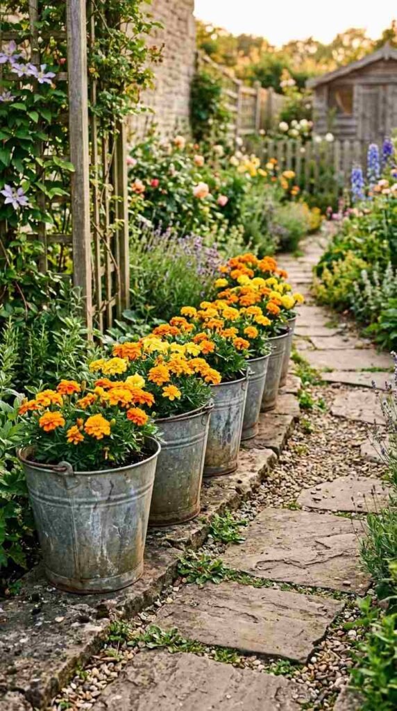 Vintage Metal Bucket Planters