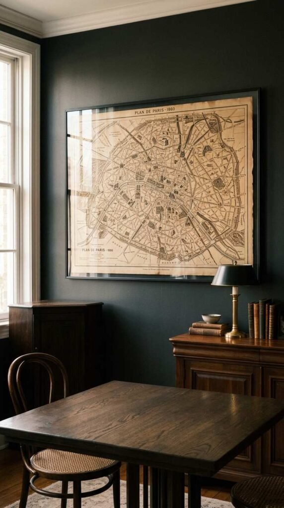 Feature a Vintage Map or Architectural Print