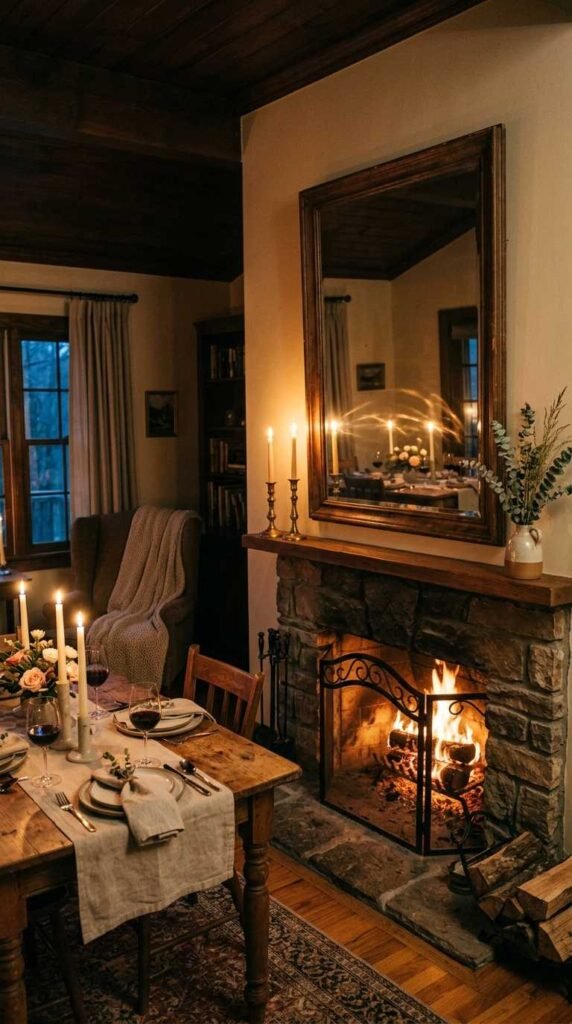 Mirror Near a Fireplace Wall