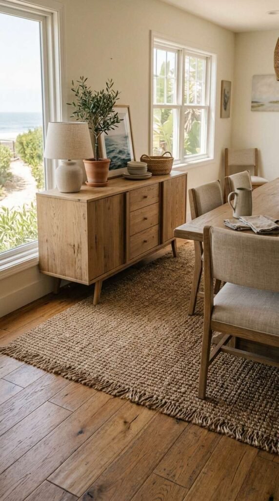 Layered Rug Beneath the Sideboard
