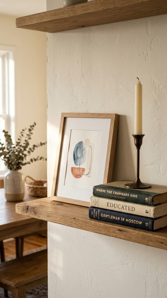 Leaning Artwork on Shelves