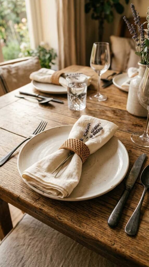 Linen Napkins with Decorative Rings