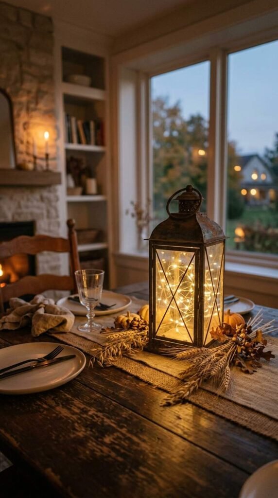 Rustic Lantern with Fairy Lights