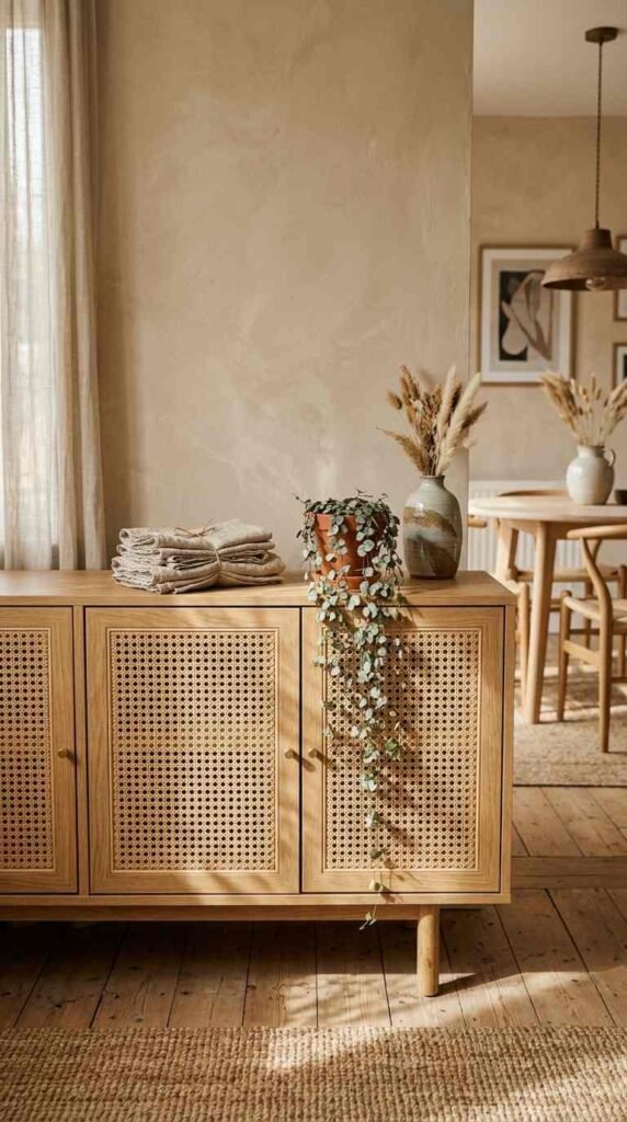Rattan and Cane-Front Sideboard