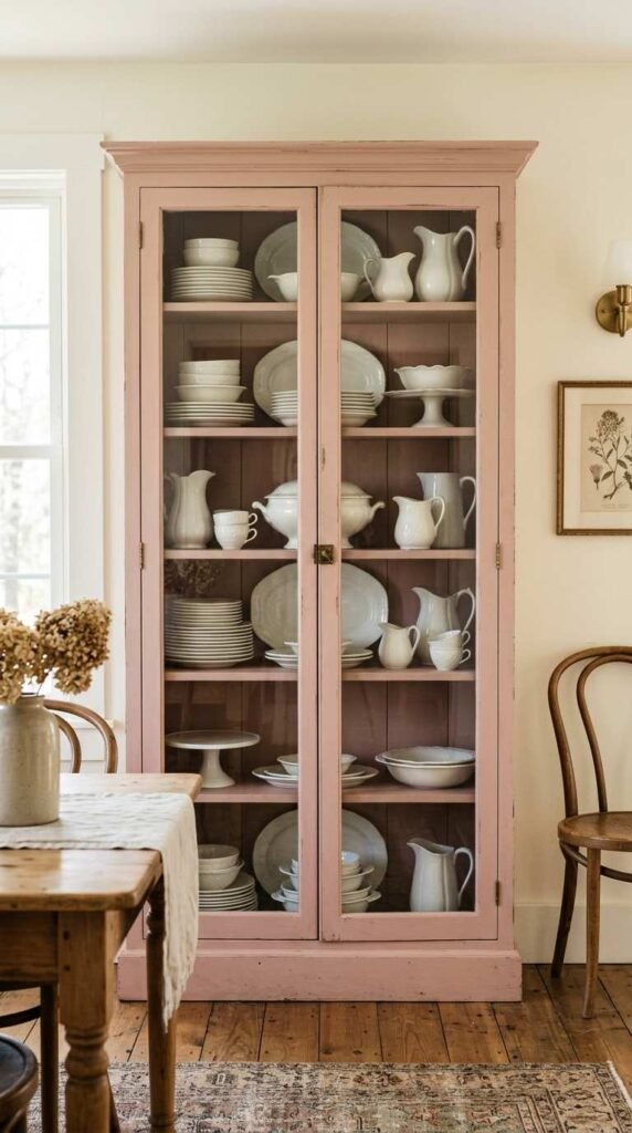A Pink Painted China Cabinet