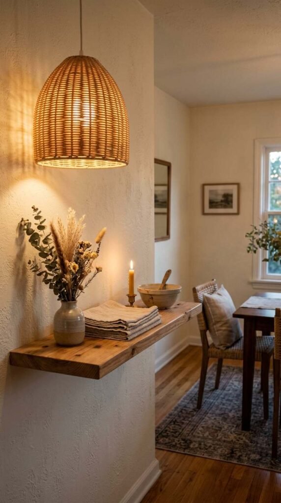 Shelf Styling Near a Pendant Light