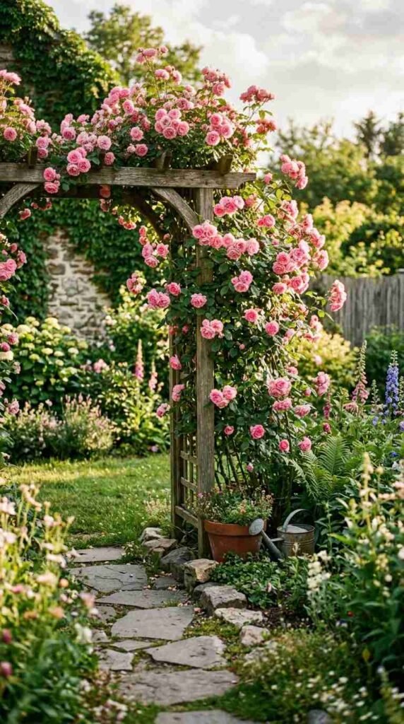 A Corner Trellis with Climbing Roses