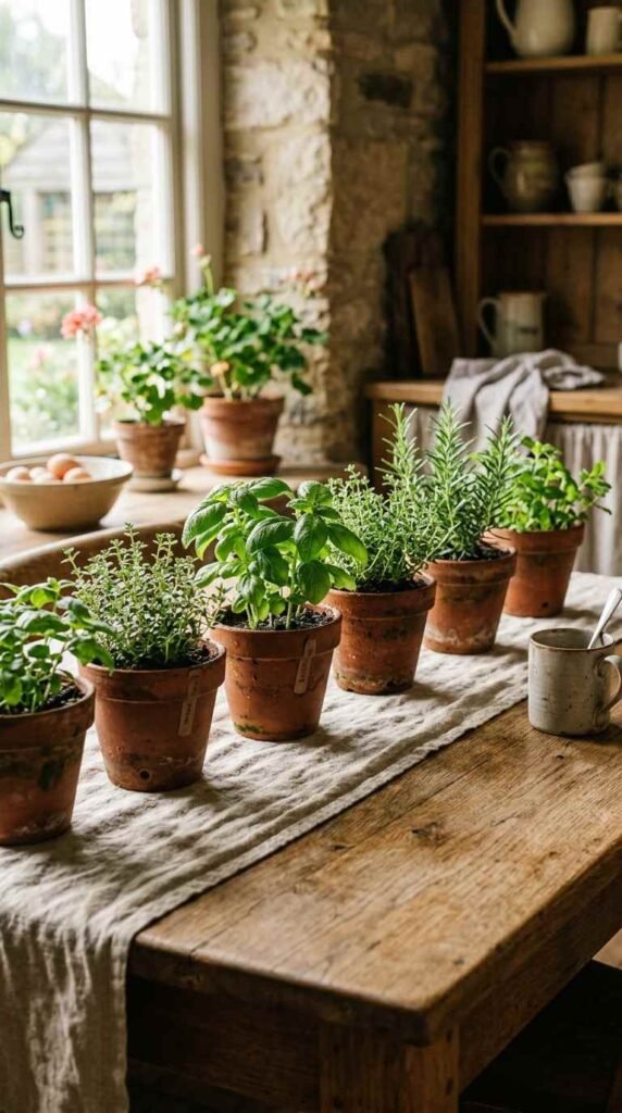 Fresh Herb Pots as Centerpiece