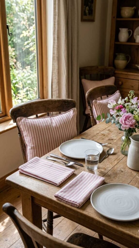 Pink and White Striped Textiles