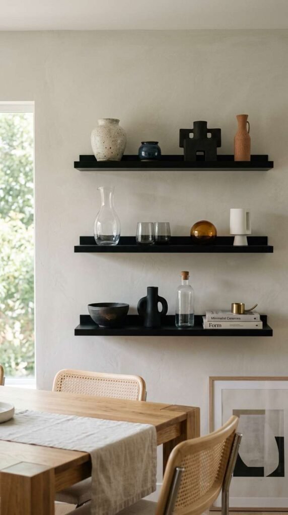 Floating Shelving with Curated Objects