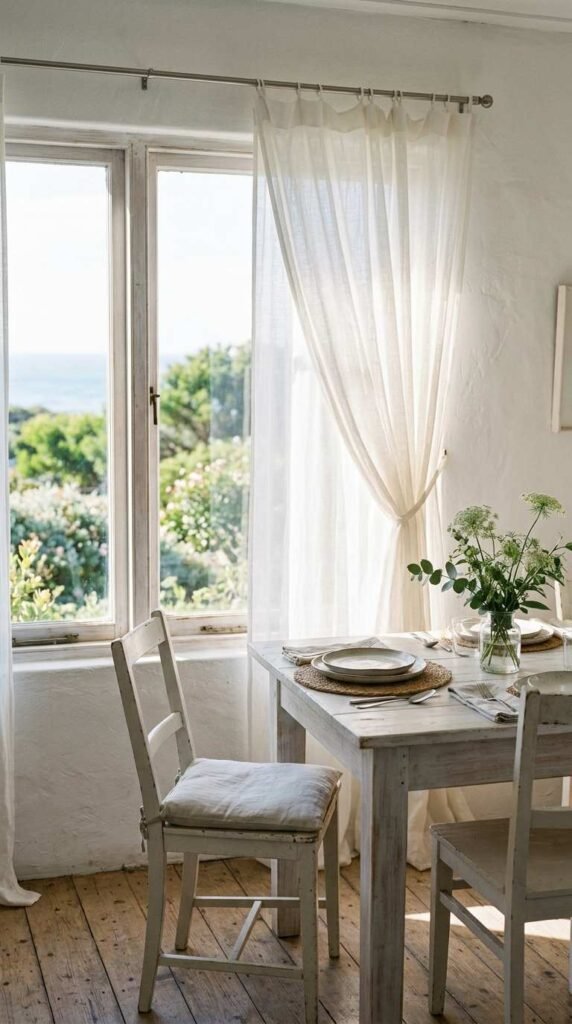 Sheer White Window Treatments Keep the Room Airy
