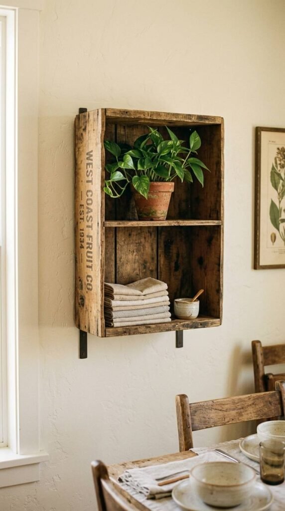 A Rustic Wood Crate Shelf