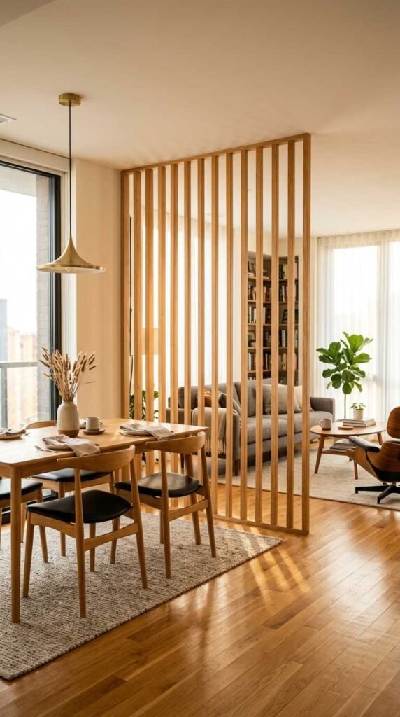 A Vertical Wood Slat Room Divider