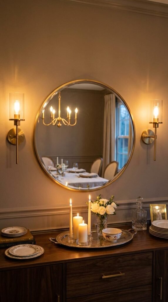 Mirror Paired with Wall Sconces