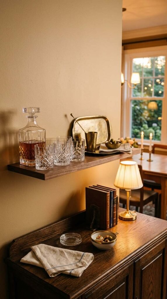 Wall-Mounted Bar Shelf Above a Sideboard