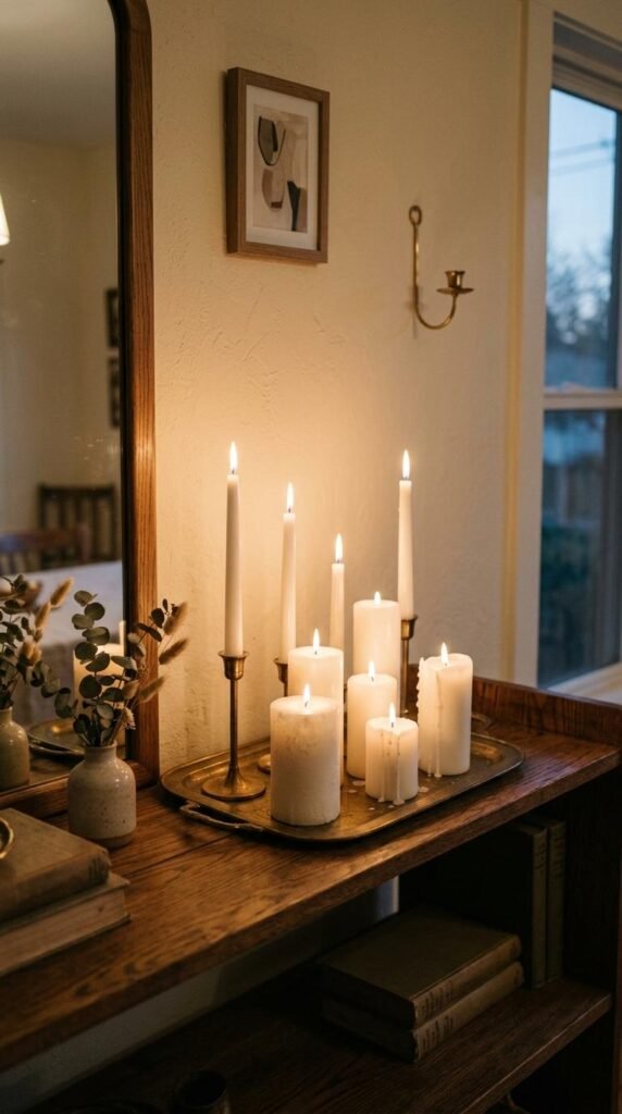Candle Display on Open Shelves
