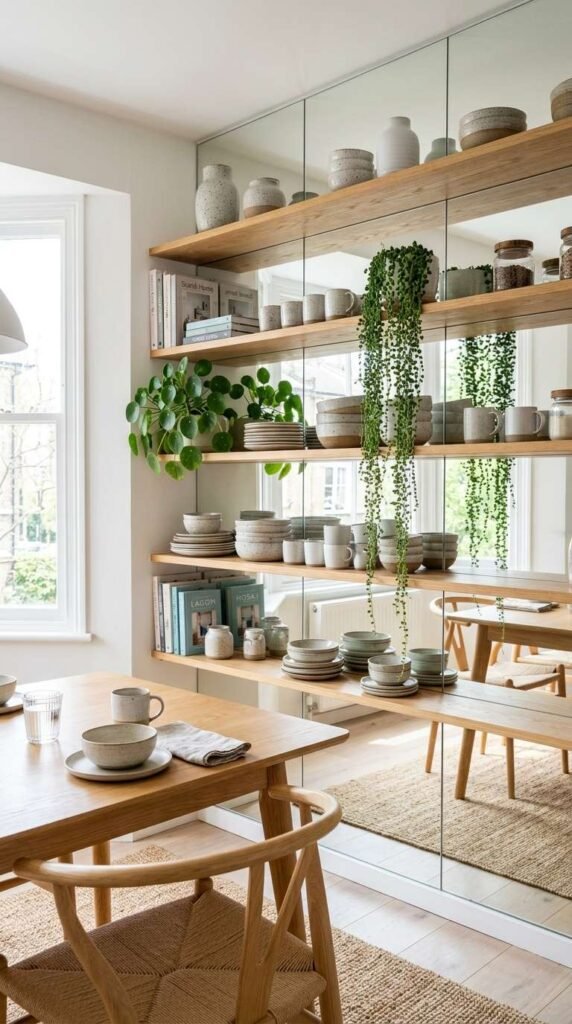 Mirror Behind Open Shelving