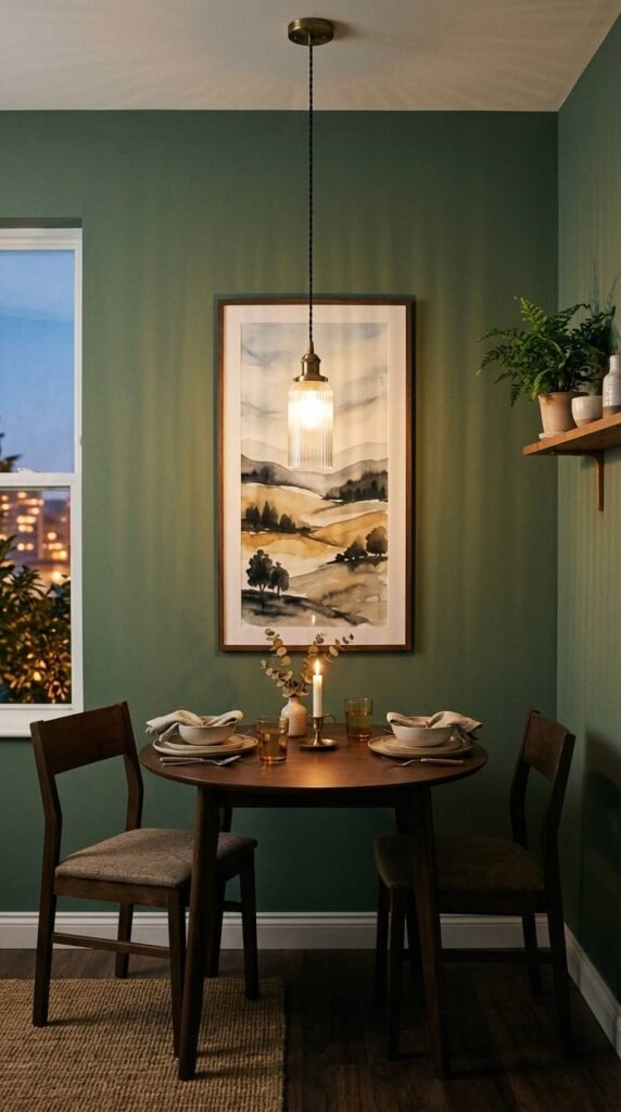 A Slimline Pendant Paired with Wall Art