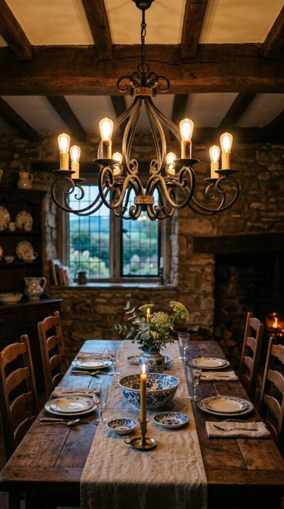 A Wrought Iron Chandelier
