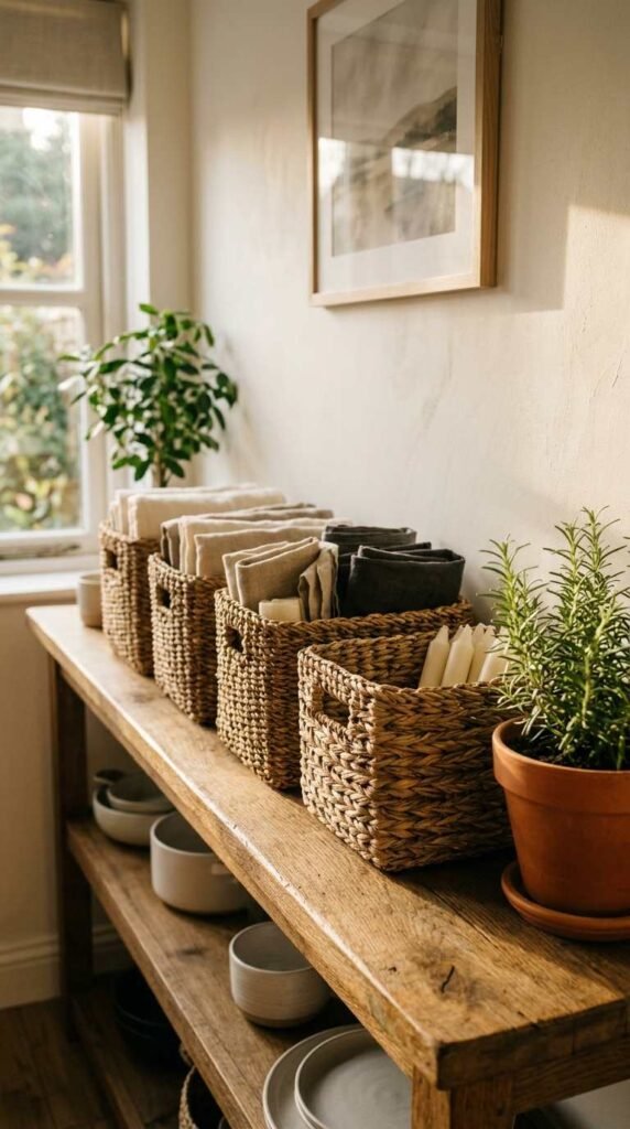 Woven Basket Storage on Shelves