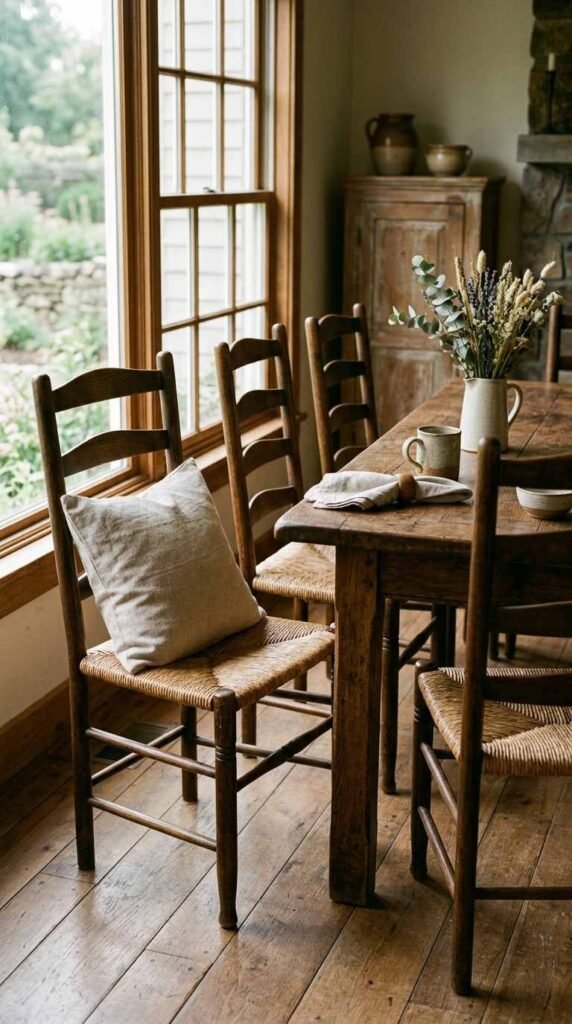 Ladder-Back Chairs with Rush Seats