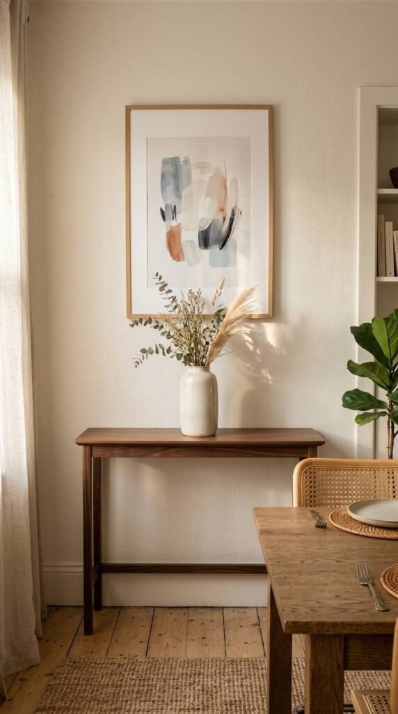 A Narrow Console with Art Above