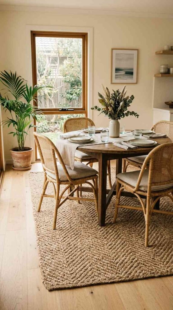 A Woven Jute Rug Grounds the Space