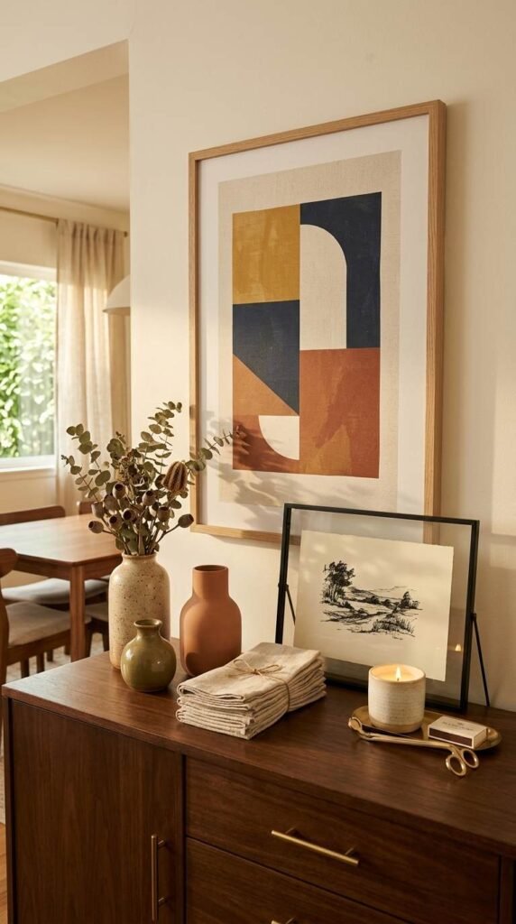 Layered Art Above a Styled Buffet