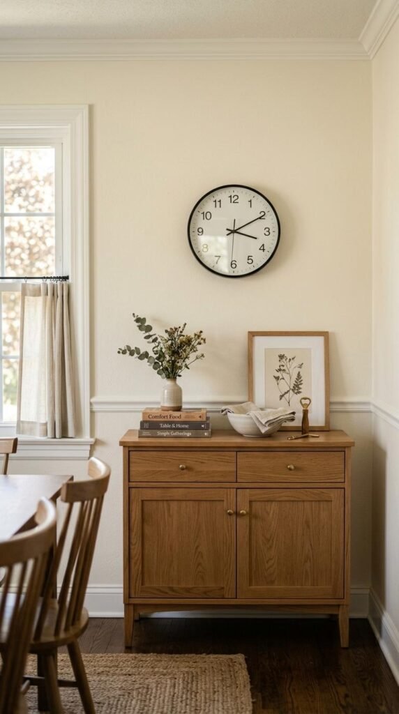 A Petite Clock Above the Buffet