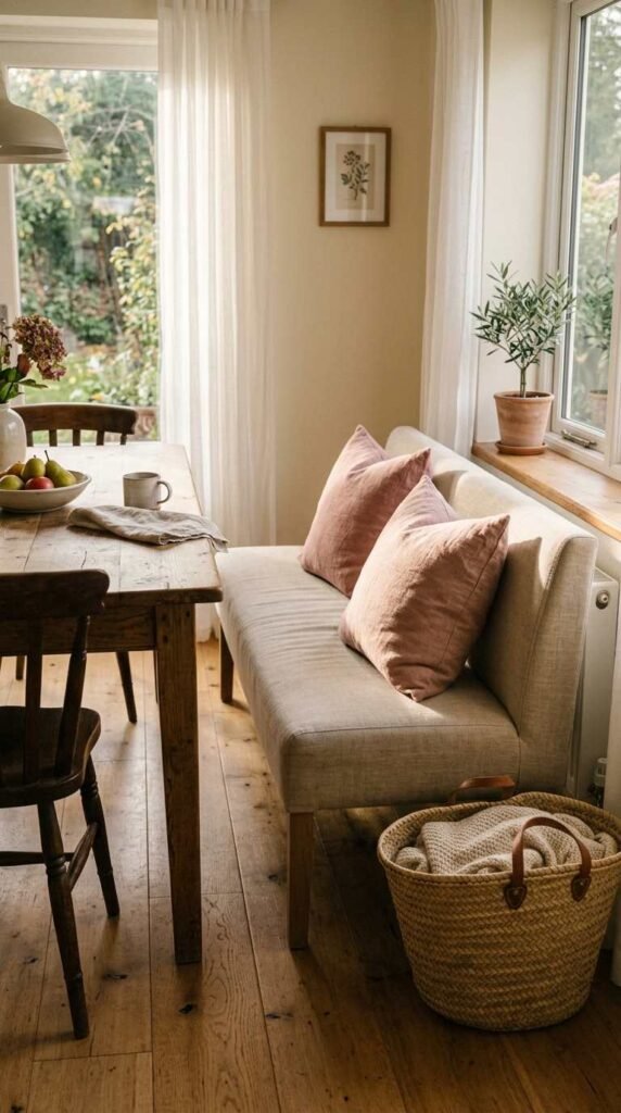 Pink Accent Pillows on a Bench