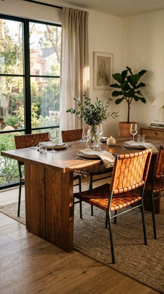 Woven Leather Dining Chairs